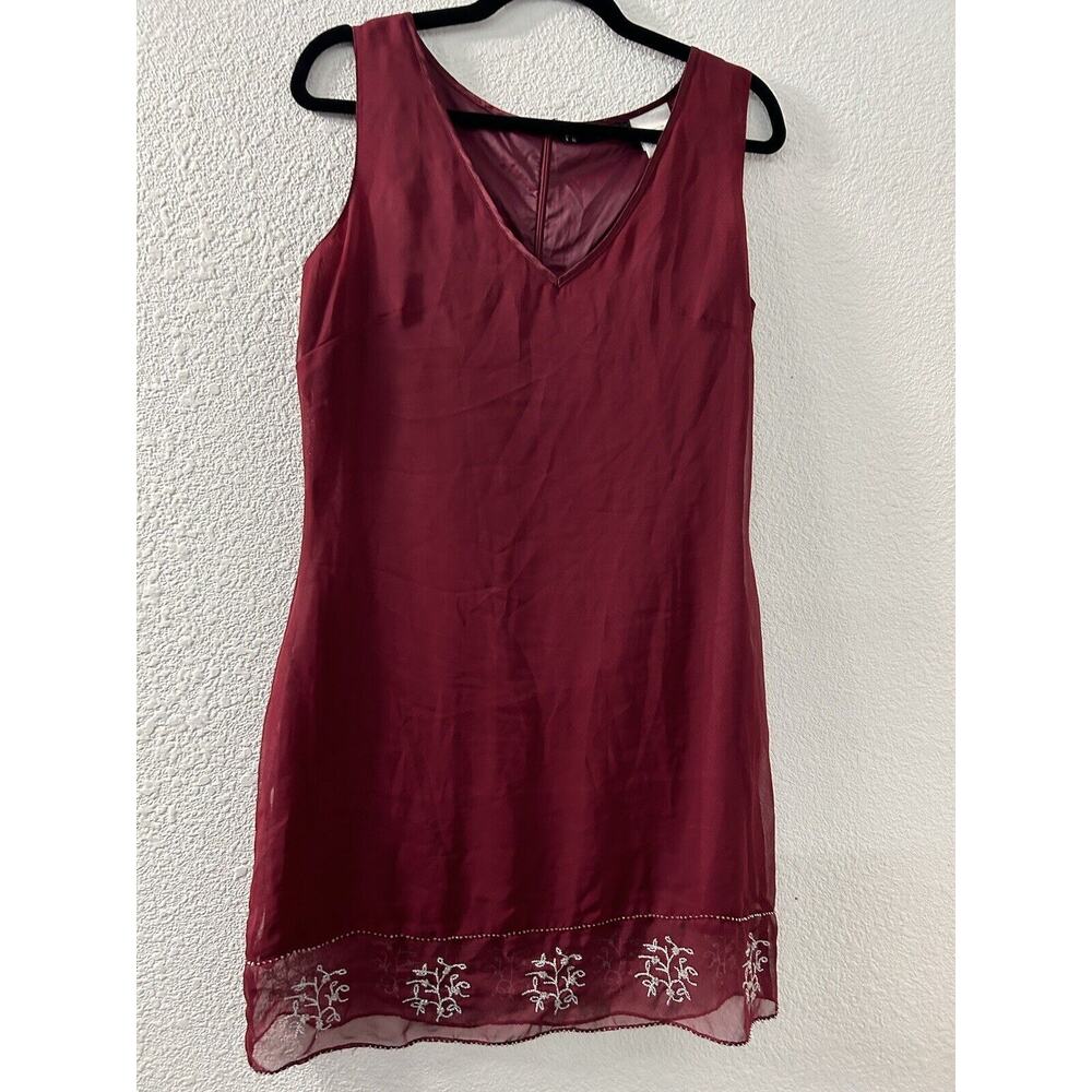 Boutique Europa‎ Womens Burgundy Embroidered Trim Dress Size 10 Oxblood